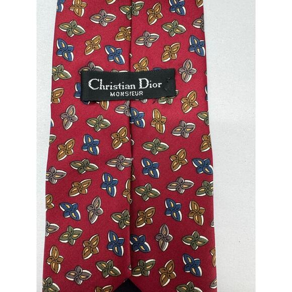 Christian Dior‎ Monsieur Red Men's Tie with Colorful Abstract Pattern - Picture 3 of 3